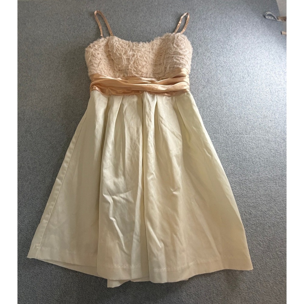 XOXO Pink Rosette Bodice Ivory Party Dress Size 5 Satin Bow Back Cocktail Dress